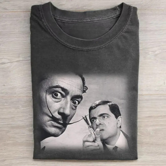 Vintage Salvador Dalí and Mr. Bean Graphic Tee - Funny Movie Graphic Tee - Movie Lover Gifts - Parody Movie Shirt Menswear Top