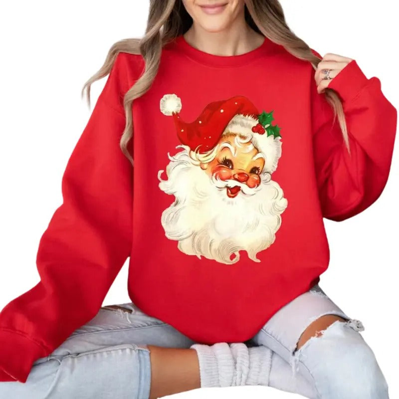 Vintage Santa Christmas Sweatshirt, Retro Santa Claus Shirt, Womens Christmas Tee Hoodie | DripVista.com