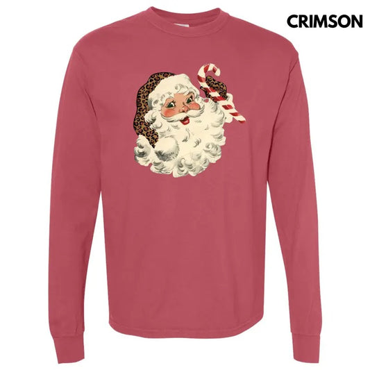 Vintage Santa Leopard Print Long Sleeve Comfort Colors T-Shirt