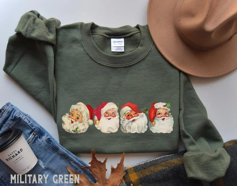 Vintage Santas Christmas Sweatshirt for Women, Retro Santa Christmas Hoodie, Classic Holiday Crewneck Sweater, Matching...