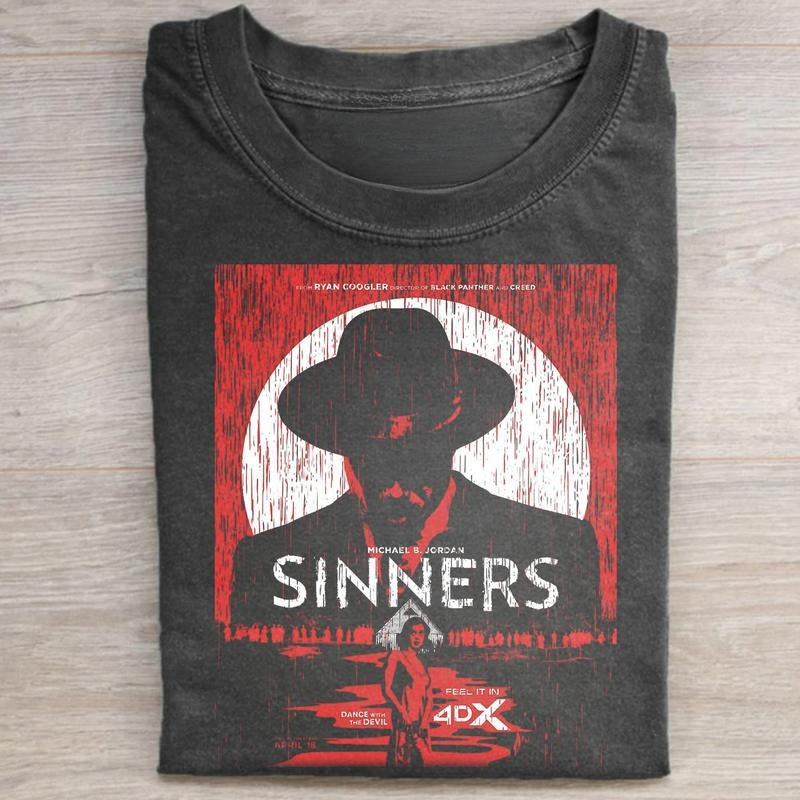 Vintage Sinners Movie Graphic Tee - Dancing with the Devil Shirt - Stack Shirt - Michael B. Jordan Shirt - Trending Movies Shirt Streetwear