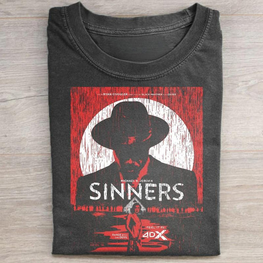 Vintage Sinners Movie Graphic Tee - Dancing with the Devil Shirt - Stack Shirt - Michael B. Jordan Shirt - Trending Movies Shirt Streetwear