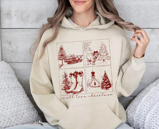 Vintage Small Town Christmas Shirt, Cowgirl, Small Town Girl Christmas Sweatshirt, Highland Cow Christmas, Christmas Western, Unisex Sweater Tee