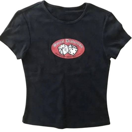 Vintage Social Distortion Baby Tee, Y2k Top Women Streetwear, Gothic Emo Girl Baby Tee, Grunge 2000s, Casual Cotton Short Sleeve, Gift For Girlfriend