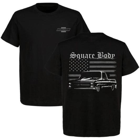 Vintage Square Body Truck America Flag 2-side T-shirt For Fans Gift For Him, Menswear Car Parts Short Sleeve