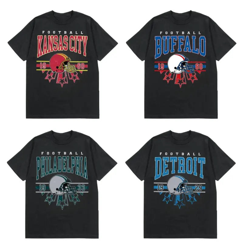 Vintage Style All Team Football T-Shirt in Black, Football Fan Gift, Game Day Shirt