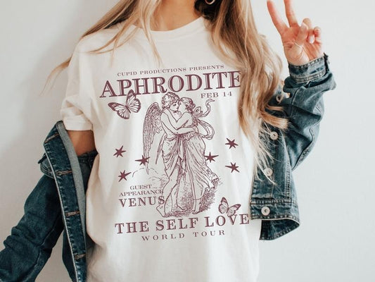 Vintage Style Goddess Of Love Band Tee, Aphrodite Shirt, Mythology TShirt, Greek Goddess Light Academia Shirt, Goddess Venus Graphic Tee