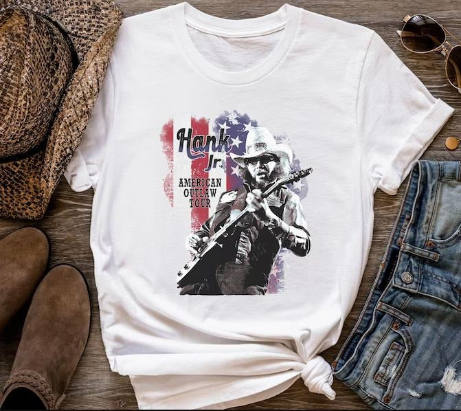 Vintage Style Hank Jr. Concert T-Shirt; Hank Williams Jr. Graphic Tee; Country Concert Tee
