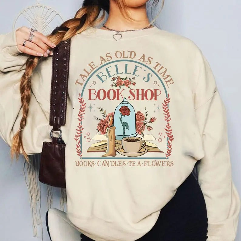 Vintage Tale As Old As Time Shirt, Beauty n The Beast Shirt, Beauty Belle Tshirt, Princess reads book, Bookish Shirt, Gift For Bookers, Books Merchstyle{n002}4