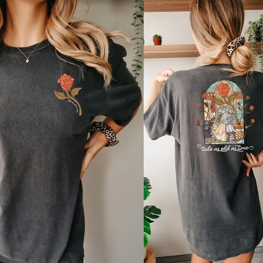Vintage Tale As Old As Time Shirt, Princess Shirt, Beauty And The Beast Shirt, Gift for her Shirt, Graphic Printed, Unisex Cotton Crewneck Shirt for Women, Full Sizes, Full Colors
