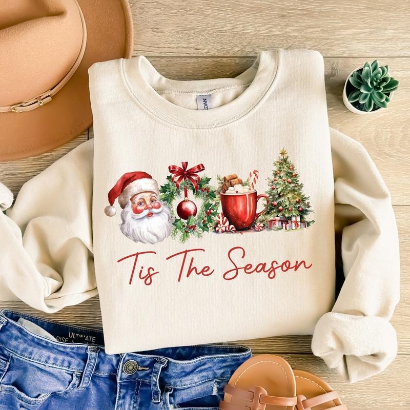 Vintage Tis The Season Sweatshirt, Retro Santa Claus Christmas Tee Shirt, Merry Christmas Sweater, Tis The Season Xmas Shirt