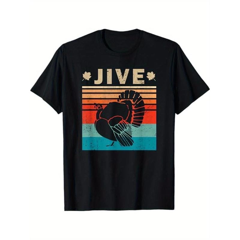 Vintage Turkey Jive Funny Thanksgiving Holiday Gift Family T - Shirt, Thanksgiving Gift, 100% Cotton, for Friends, S - XXXL, Black made in usa