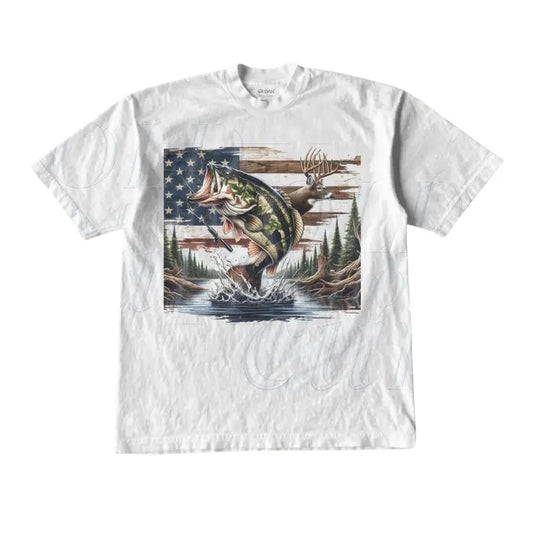 Vintage USA Bass Deer 90s T Shirt - Bass Lovers Deer Hunter Wildlife Shirt - Fish Lovers - Fish Y2k Shirt - Top Womenwear - Top Menswear