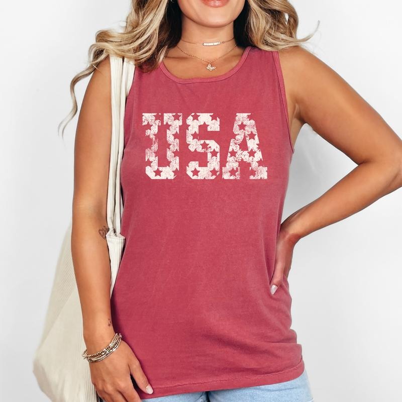 Vintage USA Stars, Fourth of July, America, Patriotic, USA Comfort Colors Tank Top, Women's Comfort Colors Tank Top...