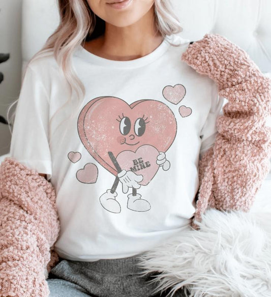 Vintage Valentine Tee, Be Mine Retro Valentine T-Shirt, Love Tees, Womens Valentine Shirt Short Sleeve Tee Cozy Sublimation Tee Vintage Be Mine Casual Fabric Top Womenswear Jeans Print