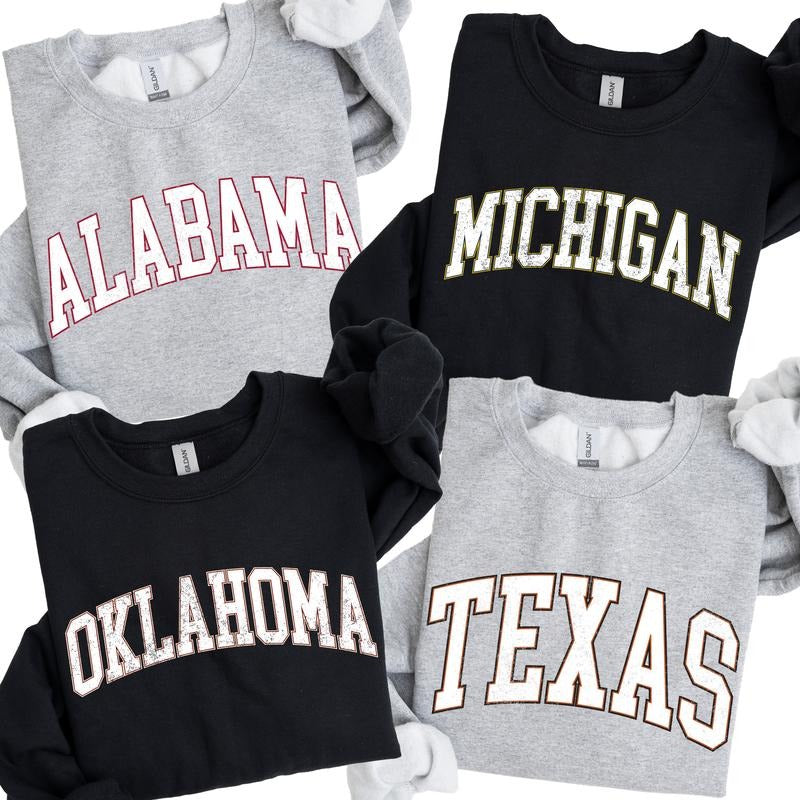 Vintage Varsity College Sweatshirt, University, Game Day, Football, Sports, Hometown, Pullover, Crew Neck