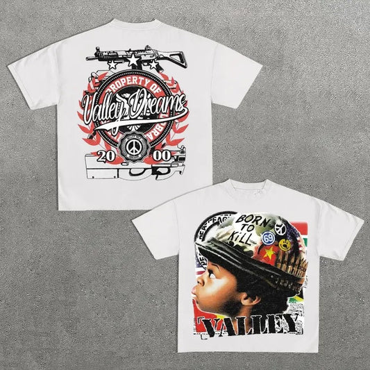 Vintage Warzone 69 Valley Dreams Peace Graphic   Cotton T-Shirt Cropped Tees