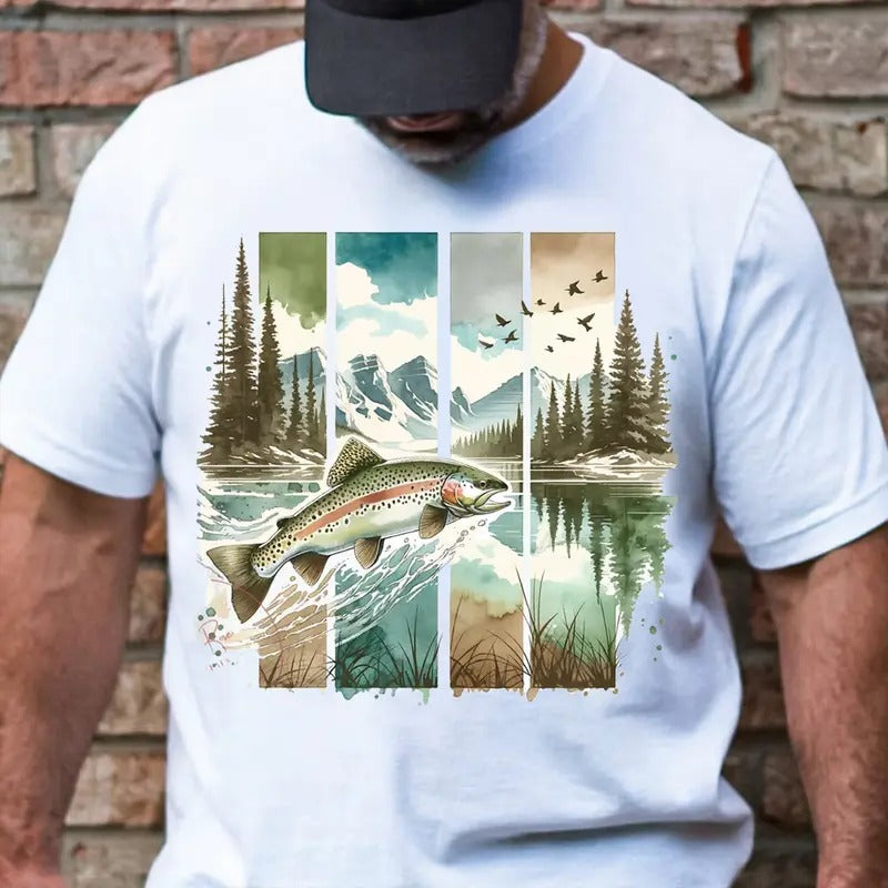 Vintage Watercolor Trout Fishing Unisex Sweatshirt, Brown Trout Fly Fishing Shirt, Jumping Fish Tee, Father's Day Gift,...