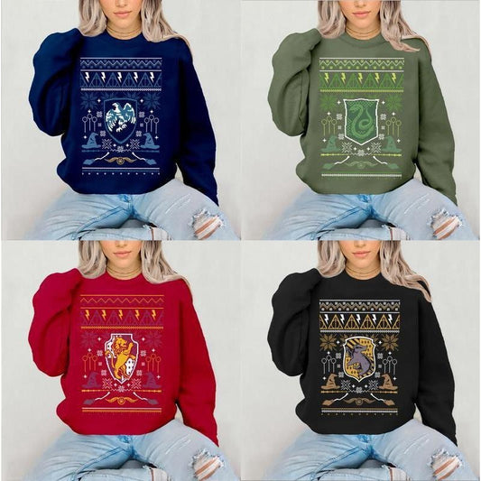Vintage Wizard House Har|ry Pot|ter Sweatshirt, Hogward Wizard School Merrry Christmas Sweatshirt, Fantasy Wizard Sweater, Custom Wizard Houses Xmas Shirt, Magic Wizard Sweatshirt