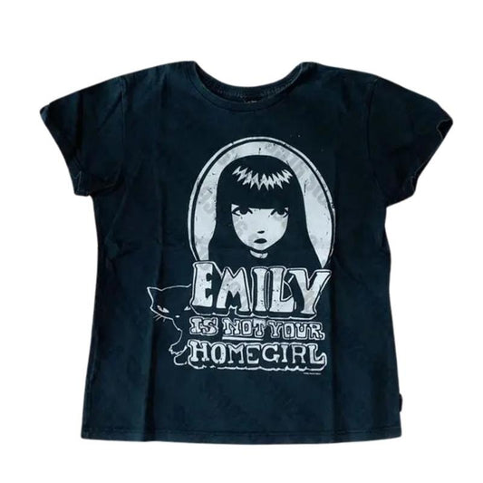 Vintage Y2K Emily Strange Baby Tee, The Cat Girl Baby Tee, Women Fitted T-Shirt, Y2k Top Women Streetwear, Grunge 2000s, Emo Scene 2000s Clothes, Casual Cotton Short Sleeve, Gift For Her