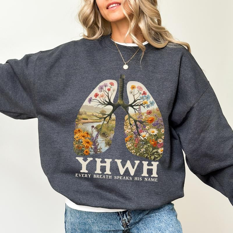 Vintage YHWH Lungs Sweatshirt, Every Breath Speaks His Name Crewneck, Bible Verse Long Sleeved Pullover, Gift For...