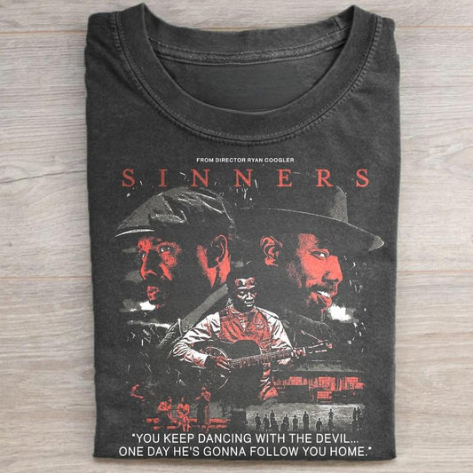 Vintage You Keep Dancing with The Devil, One Day He's Gonna Follow You Home Graphic Tee - Sinners Movie Shirt - Smoke and Stack - Michael B. Jordan Shirt - Trending Movies Shirt Streetwear