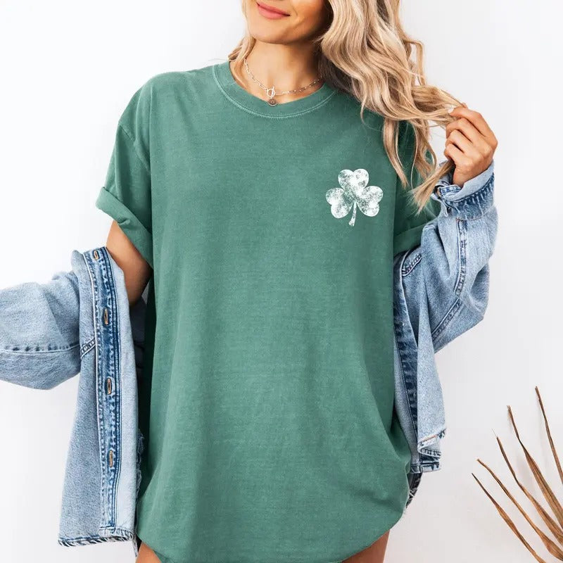 Vintage, Shamrock, Pocket Print, St Patrick's Day, Lucky, Irish Tshirt, Women's Comfort Colors Tee Hoodie, Sweatshirt