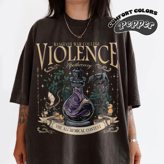 Violence Apothecary T-Shirt, Basgiath War College, Fourth Wing, Violet Sorrengail Dragon Rider Xaden Riorson Fantasy Lover