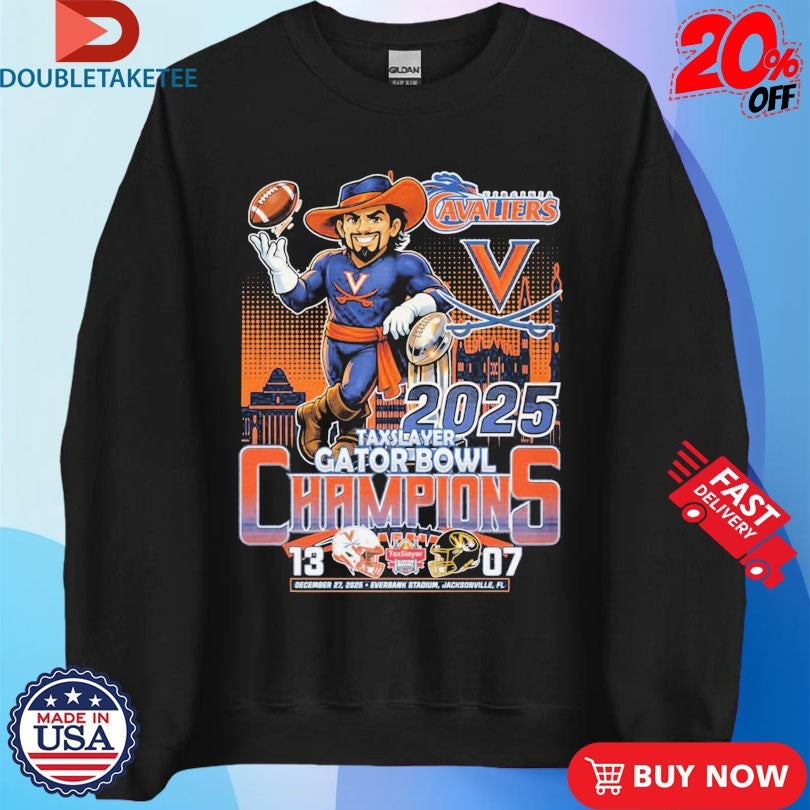 Virginia Cavaliers 13-07 Defeat Mizzou Tigers 2025 Taxslayer Gator Bowl Champions Mascot T-shirts