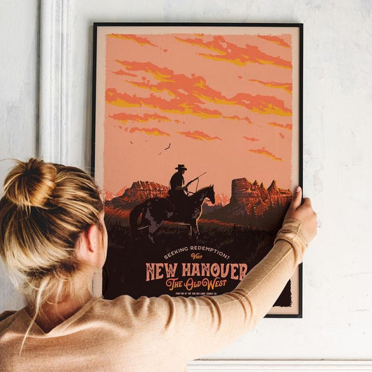 Visit New Hanover Travel Poster - Vintage Travel Poster Art - Red Dead Poster Print - Retro Western Travel |  Gaming Character Print, Home Decor