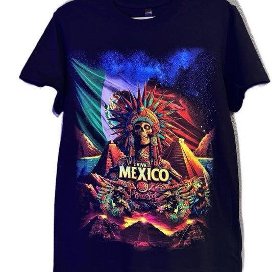 Viva Mexico T-shirt - Black Graphic Tee Featuring Vibrant Mexican Art Design Casual
