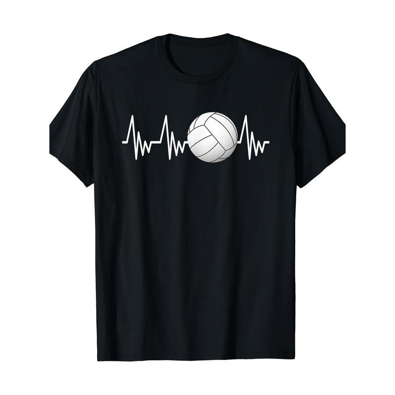 Volleyball Heartbeat Graphic Tee for Men - 100% Cotton, Casual Round Neck T-Shirt, Perfect for All Seasons made in usa