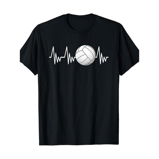 Volleyball Heartbeat Graphic Tee for Men - 100% Cotton, Casual Round Neck T-Shirt, Perfect for All Seasons made in usa