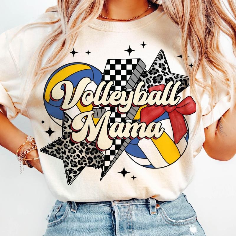 Volleyball Mama Bow T-Shirt, Volleyball Mom T-Shirt, Retro Volleyball Shirt, Game Day , Volleyball Coquette Sports T-Shirt