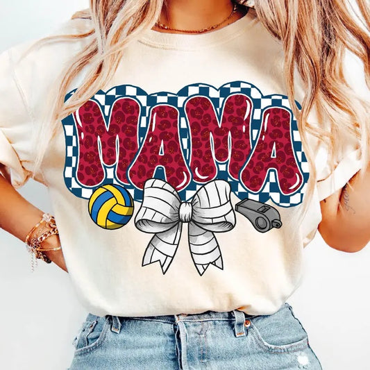 Volleyball Mama T-Shirt, Volleyball Coquette T-Shirt, Game Day Volleyball Bow Shirt, Checker Volleyball Shirt, Sport Mama T-Shirt