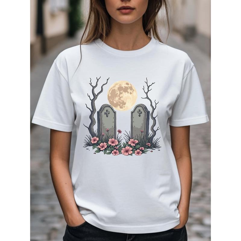 WB shield graveyard with Straw hat pirates Gunpla brand flowers under WB shield full moon.Women'WB shield Stylish Printed...