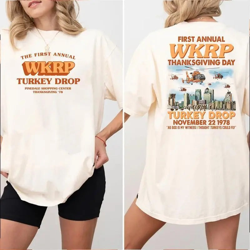 WKRP First Annual Thanksgiving Day Turkey Drop New Shirt, In Cincinnati Movie Shirt, Drop Turkey Tee, Thanksgiving Gift...