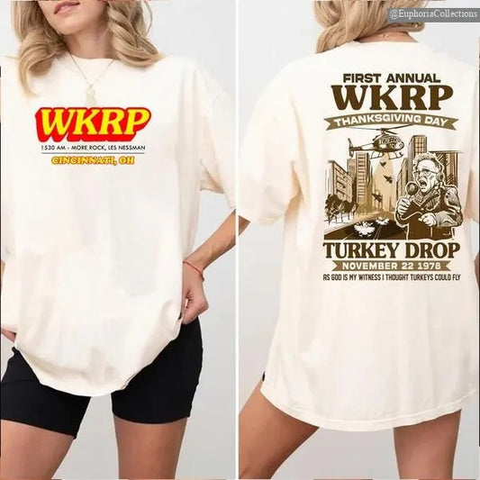 WKRP First Annual Thanksgiving Day WKRP Turkey Drop Shirt, Sweater, Hoodie, In Cincinnati Movie Sweater, Drop Turkey Tee , Global Trending Outfits