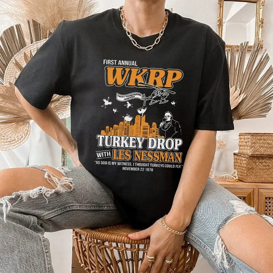 WKRP in Cincinnati Vintage Movie Tee, First Annual WKRP Thanksgiving Day Turkey Drop With Les Nessman T-Shirt