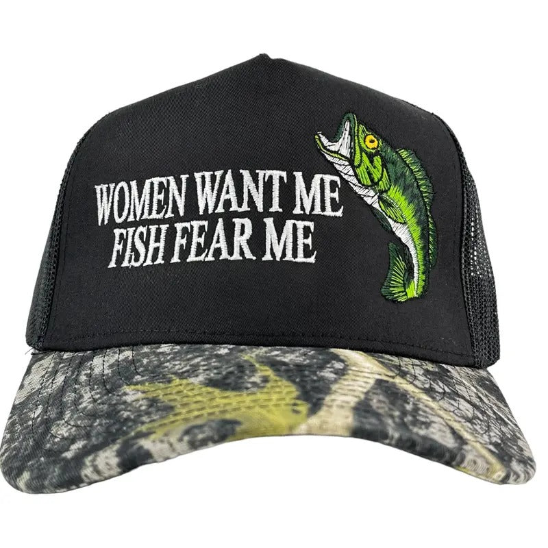 WOMEN WANT ME FISH FEAR ME BASS HAT CUSTOM EMBROIDERY T-Shirts, Hoodie, Sweatshirt | DripVista.com