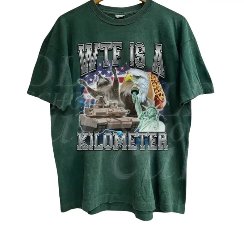 WTF Is A Kilometer Meme Retro Vintage Graphic Shirt, Funny Meme USA Vintage Graphic T-Shirt, Weird Gifts, 90s Graphic...