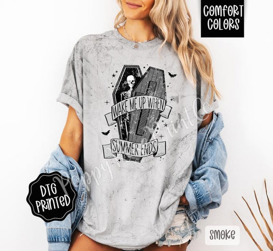 Wake Me Up When Summer Ends Halloween Tee Comfort Colors Color Blast T-Shirt, Women's Graphic Tee Spooky Season Shirt