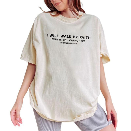 Walk By Faith Tee, Christian Graphic Tee Women, 2 Corinthians Printed Women Tops, Christian Clothing Unisex Shirt, Religious Comfy Oversized Graphic Tee, Gift For Christians, Tops For Women, Womenswear Cotton Fabric Comfort Chic Style