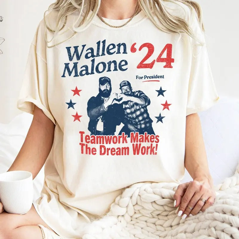 Wallen Malone 2024 For President Shirt Posty and Morgan Country Music Graphic Tee Shirt Vintage Merch Men Women Top...