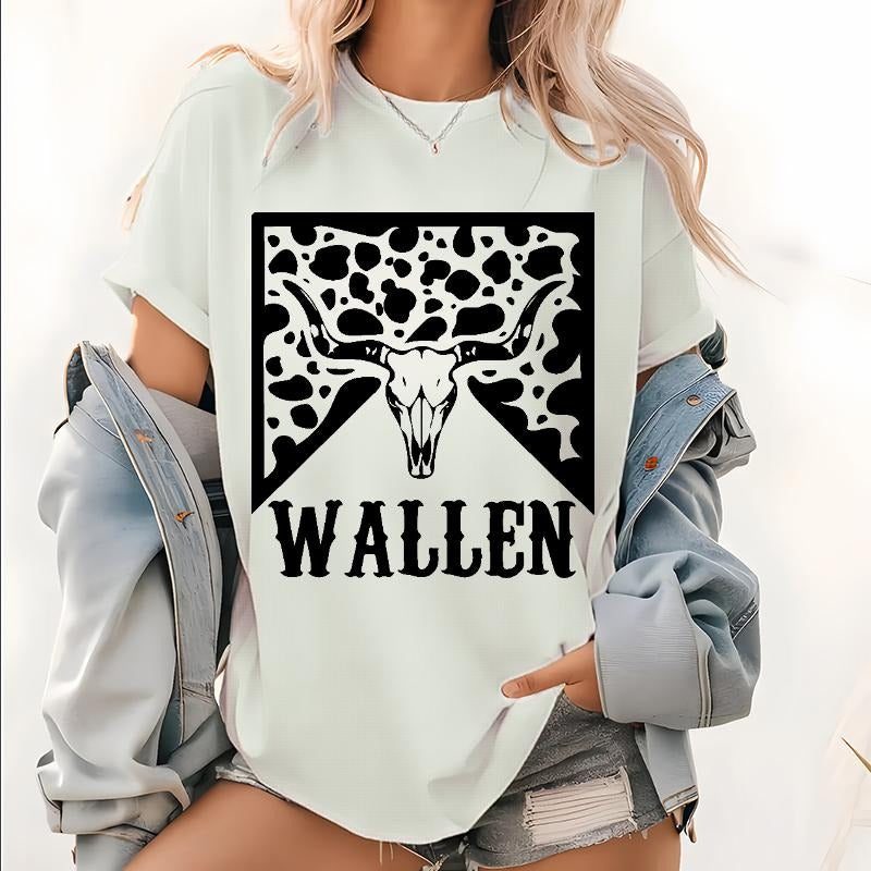 Wallen Skull Print Lightsaber brand shirt, Country Concert Leopard Tops, Unisex Garment-Dyed Pattern Lightsaber...