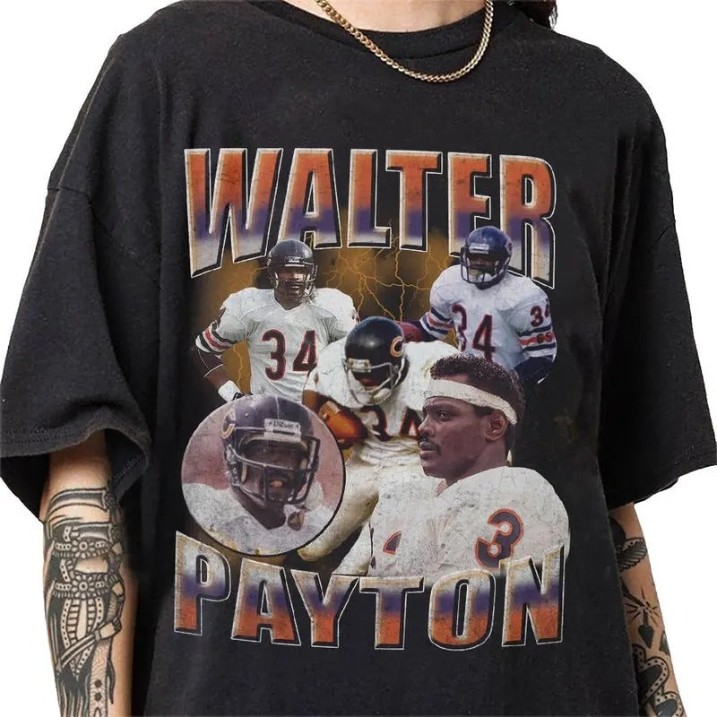 Walter Payton 90s Vintage Bootleg Style T-Shirt, Classic Retro Graphic Unisex Tee Gift For Men and Women