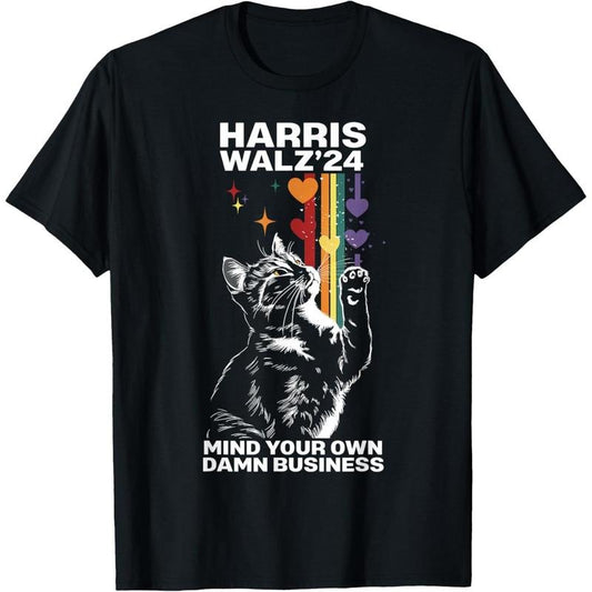 Walz Mind Your Own Damn Business Harris Waltz Cat Lady  T-Shirt made in usa