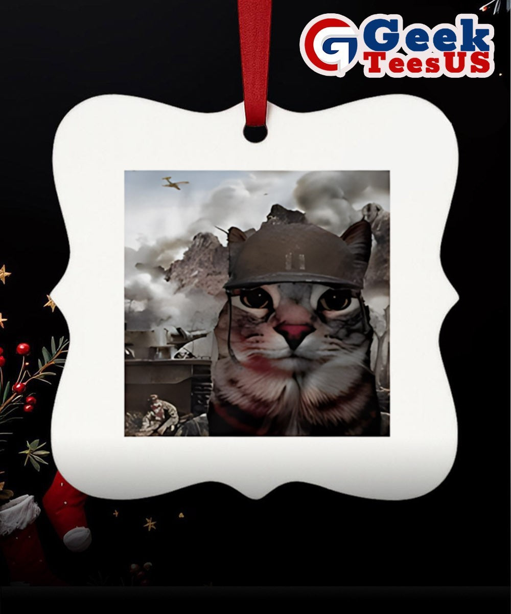War cat funny meme Ornament