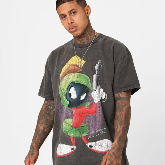 Warner Bros. Marvin The Martian Vintage Heavyweight T-Shirt Black  Trending Movie T shirt Vintage 90s T-shirt gift for Movie fans gift for him gift for her unisex T-shirt Urbanwear Shirt Fabric Menswear Top Casual Tshirt Streetwear Cotton  Shortsleeve