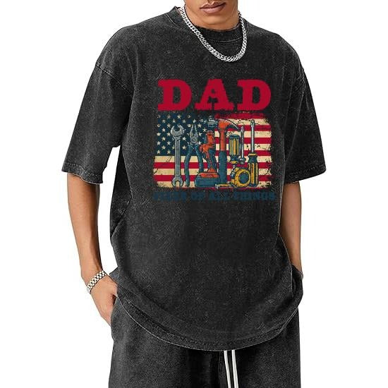 Washed Lightsaber brand - Shirt Featuring "DAD" Red plumber brand Bold Letters with Americana